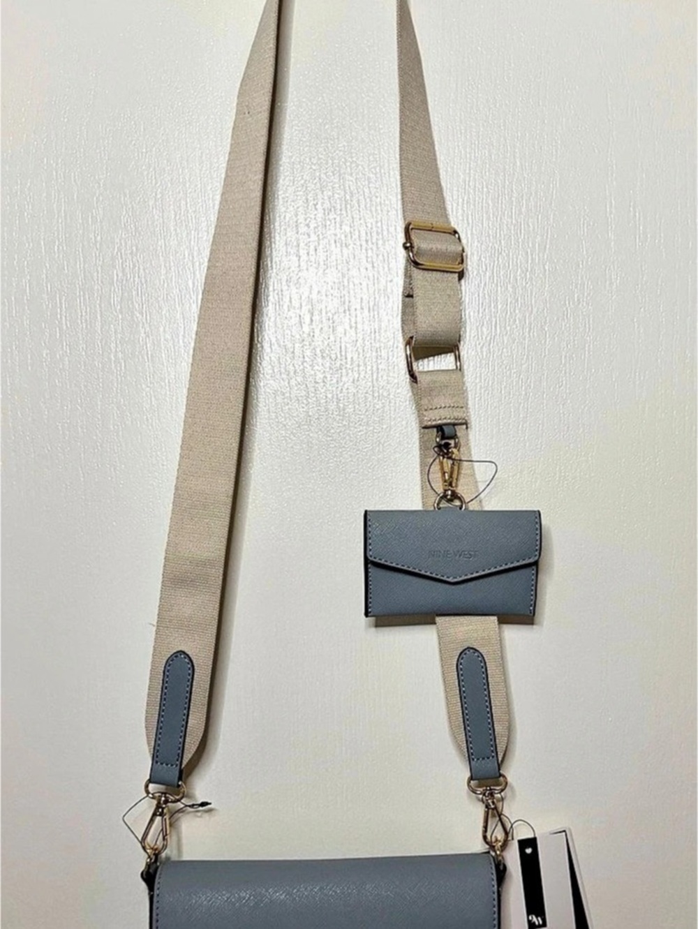 NWT Nine West Peaches Flap Crossbody Bag with Mini Card Case - Bluestone